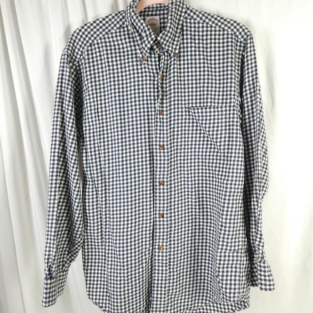 Brooks Brothers Black White Plaid Button Down Shirt Mens Small‎